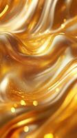 Golden waves of shimmering fabric flow gracefully under soft lighting in an artistic display of texture and color photo