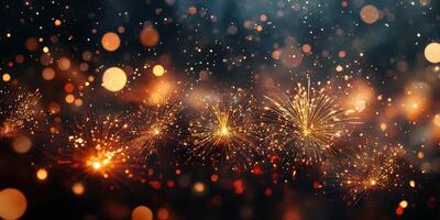 Sparkling fireworks light up the night sky during a festive celebration in a vibrant urban setting photo