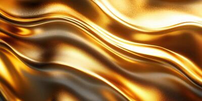 Flowing golden fabric creates a luxurious appearance with soft waves and reflections in a warm light setting photo