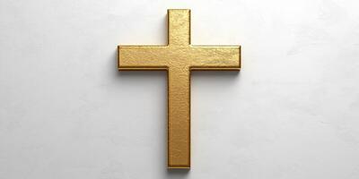 Golden cross displayed against a plain background, symbolizing faith and spirituality in a serene environment photo