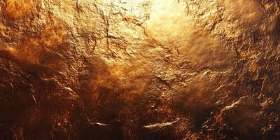 Golden textured surface with rich details and warm hues reflecting light in a dramatic way photo