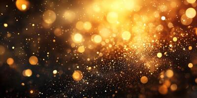 Sparkling golden particles create a mesmerizing effect against a dark background in a captivating celebration atmosphere photo
