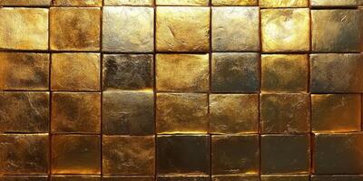 Golden square tiles create a luxurious background suitable for art or design projects photo