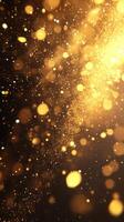 Golden light particles create a magical atmosphere with shimmering effects in dark surroundings photo