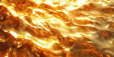 Beautiful golden surface capturing light with wavy texture and shimmering effects at sunset photo