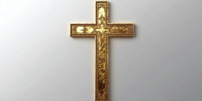 Golden cross illuminated against a soft background conveying warmth and spirituality in a serene setting photo