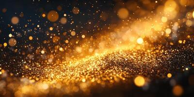 Golden sparkling dust creating a magical atmosphere in an abstract setting at night photo