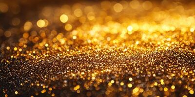 Golden glitter sparkles on a dark surface during a festive celebration or event at night photo