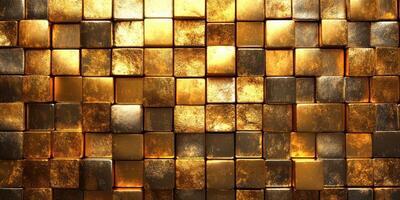 Golden mosaic made of metallic cubes arranged in a stunning pattern reflecting light and texture beautifully photo