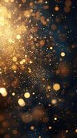 Sparkling golden particles create a magical atmosphere in a dark setting at night photo