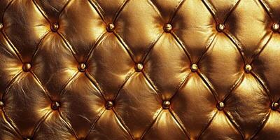 Textured golden upholstery fabric with diamond tufting and buttons creating a luxurious appearance in a modern interior photo