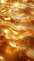 Golden liquid waves shimmer under bright light, creating mesmerizing patterns in a tranquil environment photo