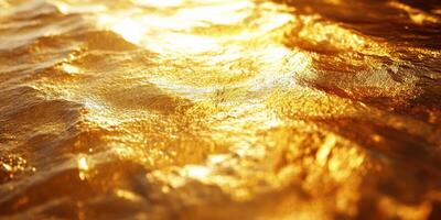 Golden waves shimmer under the sunlight by the ocean during sunset in a tranquil coastal setting photo