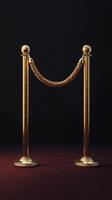 Elegant gold stanchions with a rope barrier create a sophisticated touch in a dark setting photo