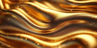 Shimmering golden fabric waves creating a mesmerizing texture and depth in soft light photo