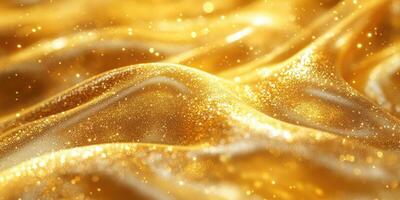 Shimmering golden fabric flowing gently under soft light in a serene setting photo
