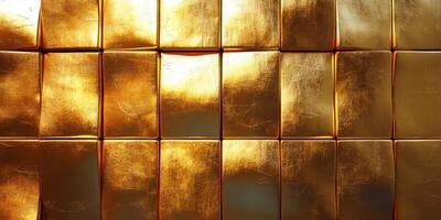 Shimmering gold foil blocks arranged in a grid pattern reflecting light beautifully in warm tones photo