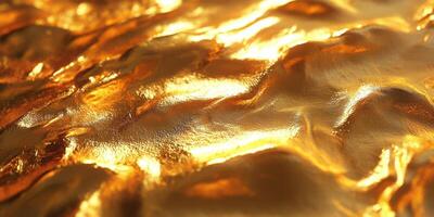 Intricate golden surface showcasing light reflections and textures photo