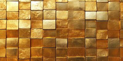 Luxurious gold tiles create an elegant and radiant wall art design in a modern interior setting photo