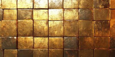 Golden blocks create a shimmering wall in a luxurious setting, capturing light beautifully and evoking a sense of wealth and opulence photo