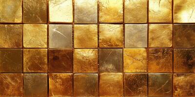 Golden textured tiles arranged in a symmetrical pattern creating a luxurious and elegant surface photo