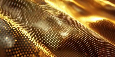 Golden textured fabric displays a shimmering pattern under soft light photo