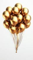 Gold balloons float against a light background creating an elegant and festive atmosphere suitable for celebrations photo
