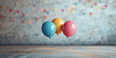 Colorful balloons with confetti in a festive indoor setting create a cheerful atmosphere for celebrations and parties photo