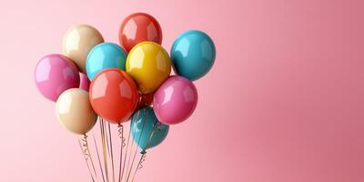 Bright and colorful balloons arranged together with vibrant shades on a pastel background photo