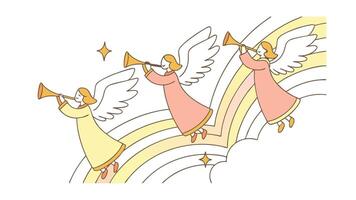 Three Angels Trumpet Heavenly Rainbow Festive Christmas Song vector