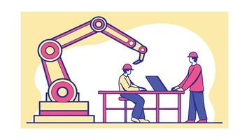 Industrial Robotic Arm Automation Factory Workers and Technology vector