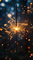 Sparkler illuminates the night with vibrant colors during a celebration in a forest photo