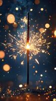 Sparkler illuminates a festive celebration with glowing sparks and vibrant bokeh atmosphere during nighttime photo