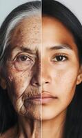 Visual representation of youth juxtaposed with age, showing the passage of time's effects photo