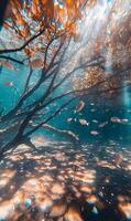 Enchanting underwater realm, tranquil mangrove forest teeming with life, creating a captivating view photo