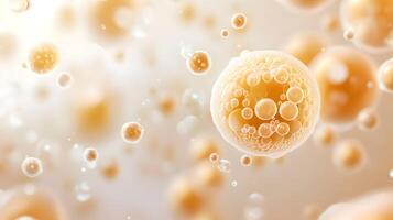 Captivating Microscopic World an Abstract Dance of Golden Spheres and Bubbles in Suspension photo