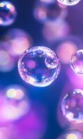 Iridescent Spheres Floating in a Dreamy Gradient of Blue and Violet, an Artistic Abstraction photo