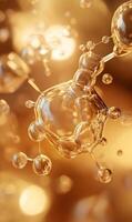 Golden molecular structure with transparent sphere, representing interconnectedness and science photo