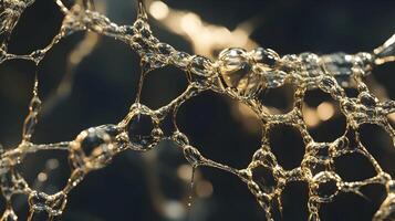 Delicate interplay of liquid textures, forming an abstract network of interconnected golden droplets photo