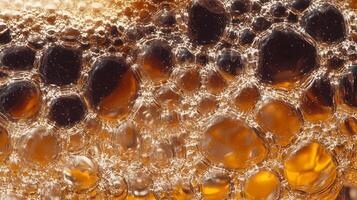 Translucent bubbles create a captivating surface of golden and dark brown abstract textures photo