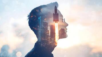Abstract conceptual vision of innovation and progress with double exposure technique photo