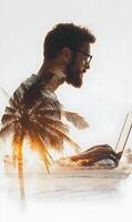 Digital Nomad on the Horizon Combining Work with Paradise in a Transparent Image photo