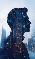 Digital landscape visionary merging cityscapes and neural networks imagination concept photo