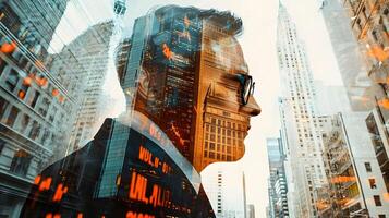 Metropolitan Ambition A Man's Silhouette Overlaid with the Dynamic Cityscape Vision photo