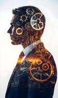 Ingenious Mind Aspiration Visualizing the Gears and Skylines of Innovative Thinking photo