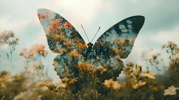 Floral butterfly dreamscape offering a serene and beautiful visual journey into nature's charm photo