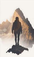 A woman's adventurous spirit captured in the mountains silhouette artistic representation. photo