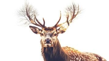 Surreal wildlife merging of deer and tree branches creating an enchanting visual harmony photo