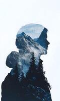 Silhouette portrait with mountain landscape concept, symbolizing the journey within self photo