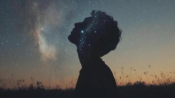 Celestial thoughts inspiration Silhouette of a person with stars inside the head photo